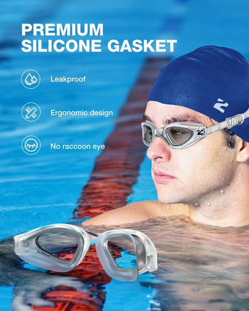 ZIONOR G1 Lite Swim Goggles with Swim Cap, Comfortable Anti-fog Set for Adult Men Women