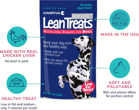 Covetrus Nutrisential Lean Treats for Dogs - Low Fat, Bite-Size Soft Chicken Flavor for Small, Medium & Large Dogs (4oz)