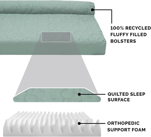 Furhaven Orthopedic Dog Bed for Large/Medium Dogs - Pinsonic Quilted Paw L Shaped Chaise, Removable Bolsters, Washable