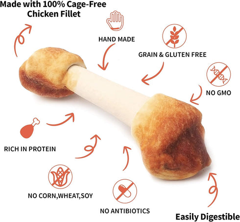 Chicken Dog Chew Bones Medium, Rawhide Free, Grain Free, Made with Real Chicken & Wholesome Vegetables, Knotted Bones Medium 5pcs/pack