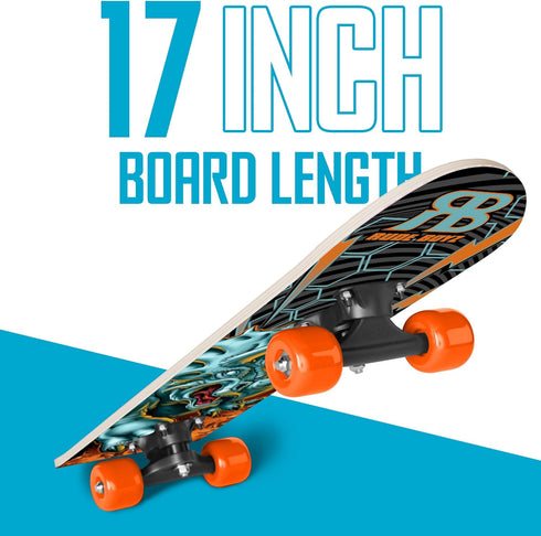 Rude Boyz 17" Micro Complete Skateboard - Maple Wood, ABEC 7 Bearings, Double Kick Concave for Kids Ages 2-5