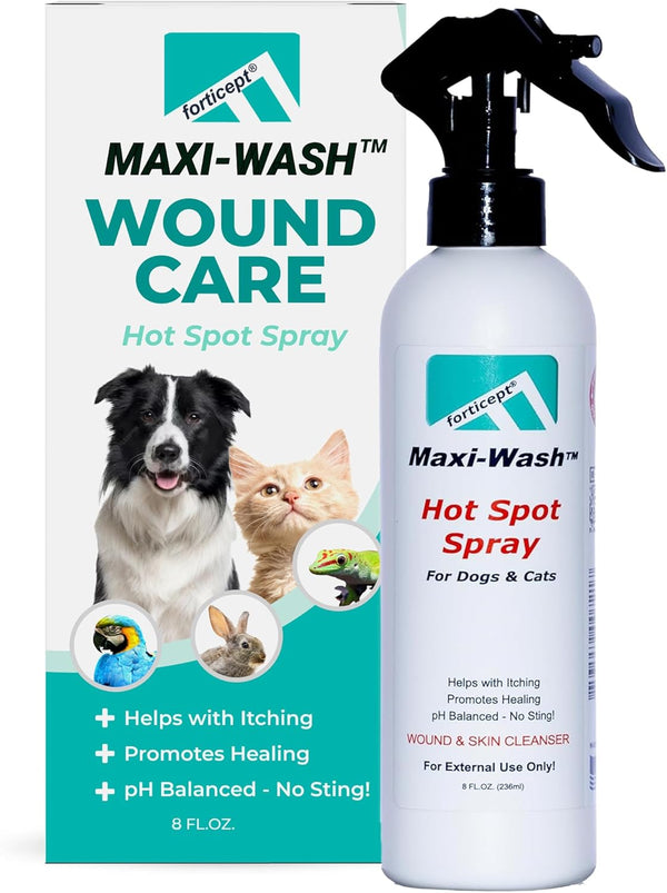 Forticept Maxi-Wash Hot Spot Spray Treatment, 8 oz Wound Care & Itch Relief Spray for Dogs and Cats