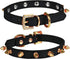 LOVPE One Row Golden Spiked Studded Leather Dog Collar with Rhinestone Buckle for Small Dog/Cat Puppy Kitty (Black, S)