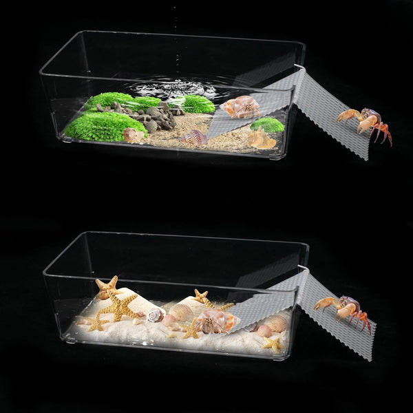 2 Pack Transparent Hermit Crab Water Tanks with Cuttable Climbing Ramp, Ideal Habitat for Crabs