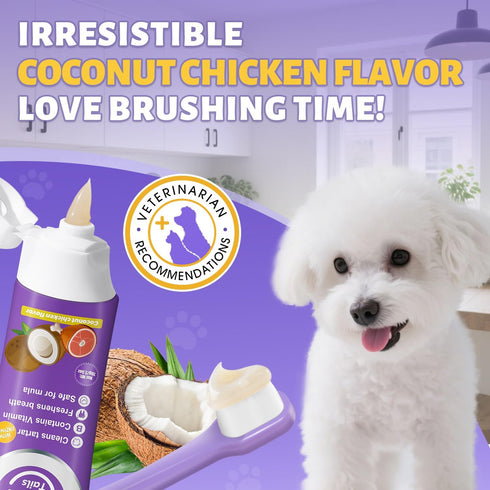 Recommended 99% 2.5 oz. Vet Small Dog Teeth Brushing Kit - Soft Brush and Finger Brush removes of Plaque, Natural