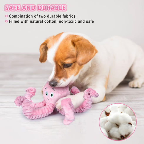 Dog Squeaky Toys Octopus, Tough Plush Toys for Large Medium Small Dogs, Funny Birthday Presents