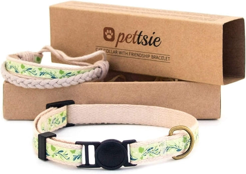 Pettsie Kitten Collar Breakaway with Matching Bracelet, Adjustable 5"-8", Green Gift Box
