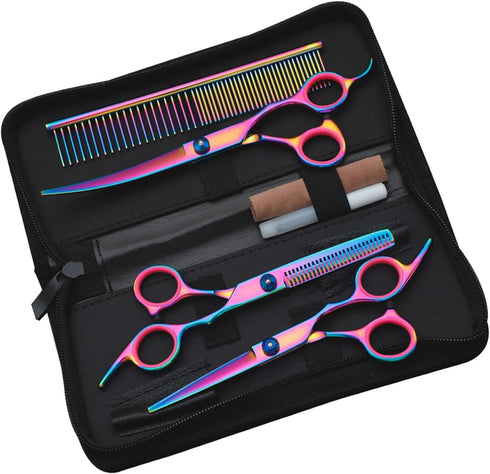 7 in 1 Dog Grooming Scissors Set, Stainless Steel Straight & Thinning & Curved Shears for Dogs and Cats