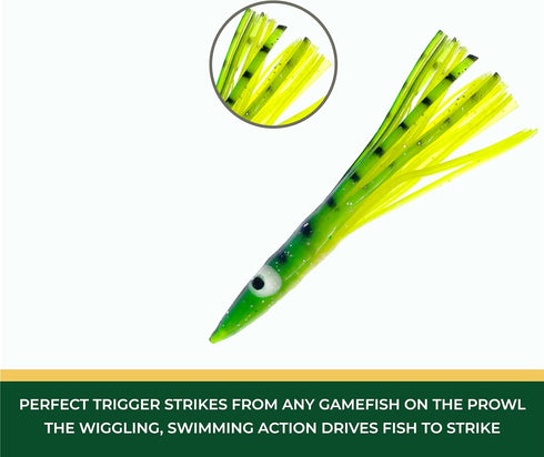 6" 6 Tuna Clone Lures, Pcs Green/Yellow for Saltwater Trolling, Ideal for Tuna, Wahoo, Mahi & Offshore Game Fish