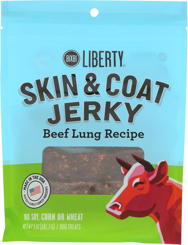 BIXBI Liberty Skin & Coat Support Beef Lung recipe Dog Treats,5 oz-USA