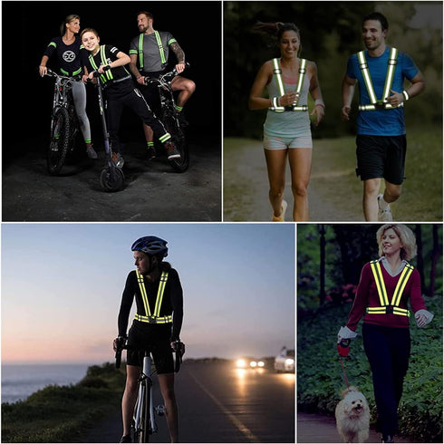 Reflective Running Gear Set, 3 Pcs: Reflective Vest, Armband, and Belt, High Visibility Night Cycling Walking Safety