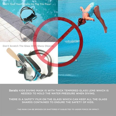 Kids Snorkel Gear Diving Mask with Anti-Fog and Anti-Leak Swimming Goggles for Children 4-14 Age Waterproof Tempered