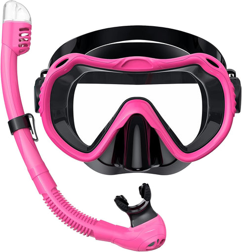Snorkeling Gear Set for Adults, 180° Panoramic View Snorkel Mask, Anti-Fog Anti-Leak Dry Top for Diving