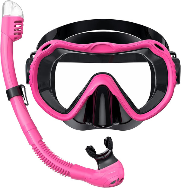 Snorkeling Gear Set for Adults, 180° Panoramic View Snorkel Mask, Anti-Fog Anti-Leak Dry Top for Diving