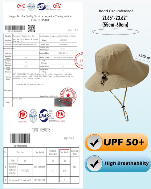 Waterproof Sun UPF 50+ Bucket Hat, UV Protection Packable Brimmed Boonie for Women Men Summer Hiking