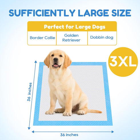 36"x36", 50 Pack 3X-Large 6 JollyMate Dog Pee Pads Extra Large Super Absorbent Pet Training Pads with Adhesive Tabs