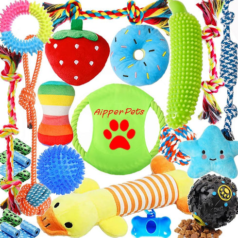 Dog Puppy Toys 23 Pack - Puppy Chew Toys for Fun and Teeth Cleaning - Squeak Toys and Tug of War Toys