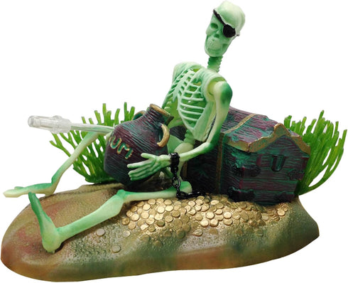 Penn-Plax Action Air Pirate Skeleton with Jug & Treasure Chest, Live-Action Aerating Aquarium Ornament