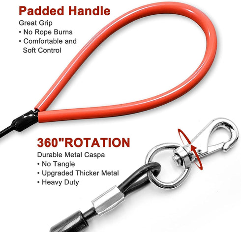Heavy Duty Dog Leash, Chew Proof Metal Leash for Large Dogs (Up to 250lbs), 5ft Wire Rope with Soft Silicone Grip