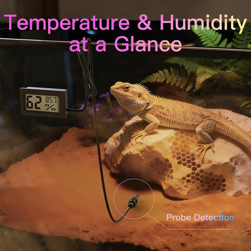 All-in-One Reptile Heat Lamp Bundle, Dual-Head UVB&UVA Lamp with Timer & Hygrothermograph, High UVA Lighting