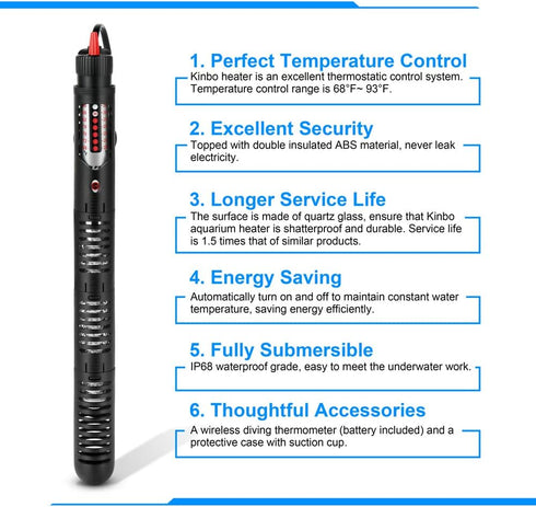 Aquarium Heater 300 Watt Submersible, Adjustable Temperature with Diving Thermometer and Protective Case