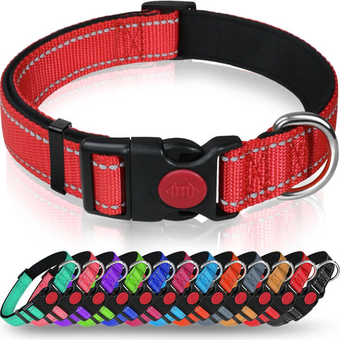 Taglory Reflective Dog Collar with Safety Locking Buckle, Adjustable Nylon for Extra Large Dogs, Red, XL