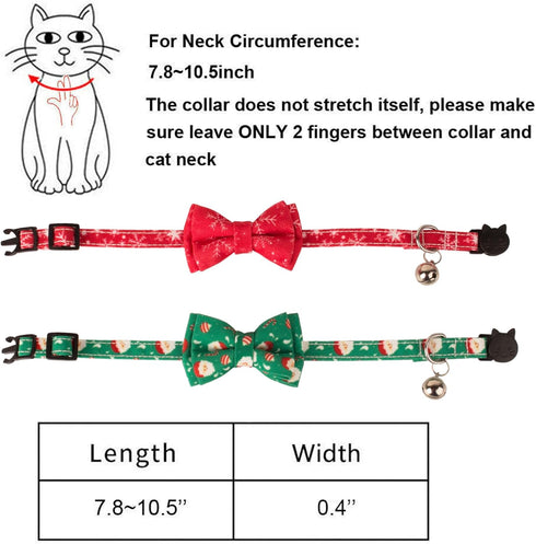 ADOGGYGO Christmas Cat Collar Breakaway with Bowtie Bell - 2 Pack Santa Snowflake Xmas Kitten Collar with Removable