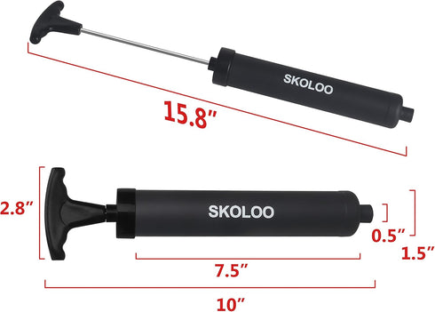 SKOLOO 10" Portable Hand Air Ball Pump Inflator Kit with Needle, Nozzle, Extension Hose for Sports Balls and Inflatables