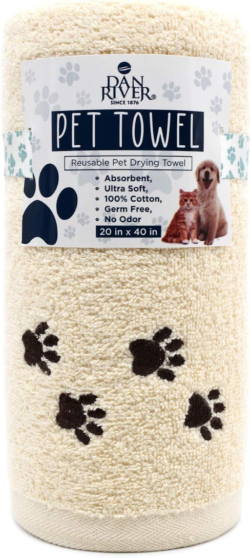 DAN RIVER Large Dog Towels for Drying, 100% Cotton Puppy Bath Towel, Ultra Soft 450 GSM, 20x40 inches, Cannoli Cream
