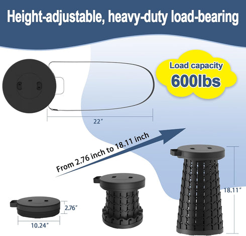 2026 18.1" 600lbs ALEVMOOM Upgraded Collapsible Stool with Cushion & Carry Bag, Max Weight Portable Telescoping Stool