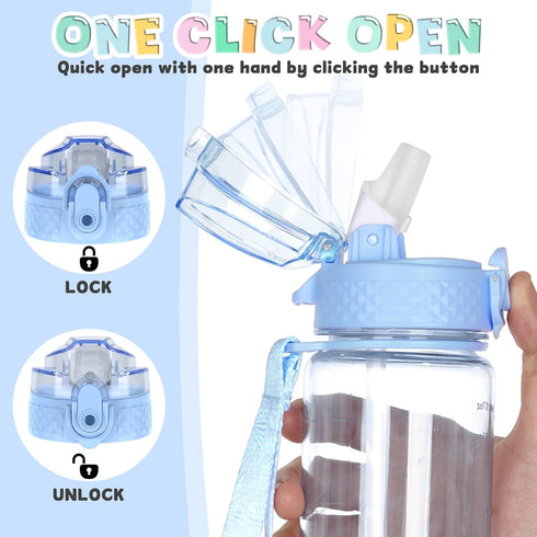 17oz OLDLEY Kids Motivational Water Bottle, Leak-Proof Tritan BPA-Free, Reusable for School Girls & Boys, Silicone