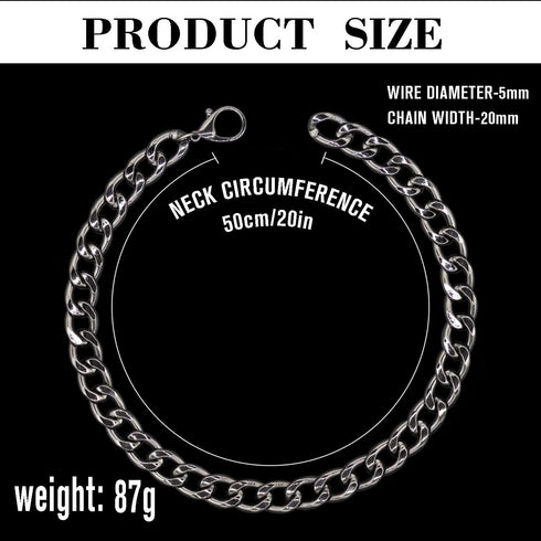 Black Dog Chain Collar, 3/4 Inch Width Cuban Link Durable Necklace for Pit Bulldogs, Light Metal Jewelry 20"