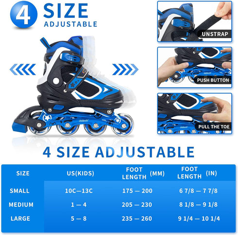 5-8 4 5 6, Nattork Blade Roller Skates for Boys with Light Up Wheel, Outdoor & Indoor Illuminating Black Inline Skates
