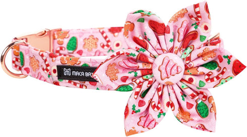 Maca Bates Flower Christmas Dog Collar with Flowers, Adjustable Breakaway Collars Accessories Gift for Small Medium