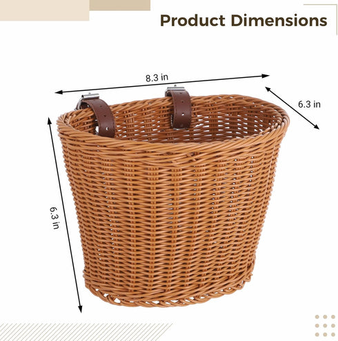 Kid's Bike Basket Front, Bicycle Hanging Basket with Adjustable PU Belts, Weatherproof Rattan Storage