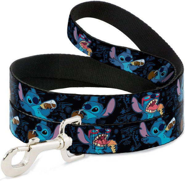 Buckle-Down Pet Leash - Stitch Snacking Poses Black/Blue; 6 Feet Long, 1/2" Wide