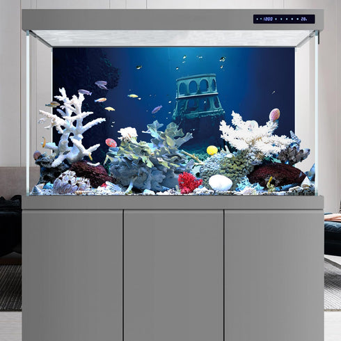 AWERT 72x18 inches Undersea Aquarium Background Ruins Aquarium Background Undersea Shipwreck Fish Tank Background