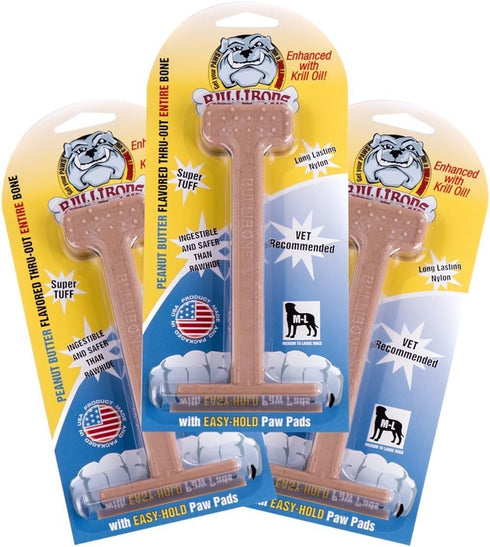 Bullibone Nylon Dog Chew Toy, Improves Dental Hygiene, Easy to Grip, Peanut Butter, Large - 3 Pack