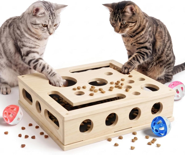 Yumcute Cat Nail File Enrichment Box - Wooden Scratch & Puzzle Toy with