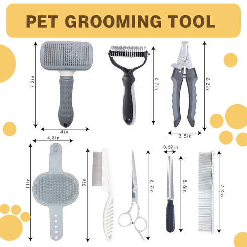 Generic Cats,8-in-One Set,Includes Set,Hair Pet Grooming Tools Kit for Dogs and Home Pet Grooming Safety Scissors