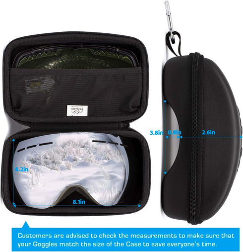 Snow Goggles Case, Semi Hard EVA with Aluminum Bag Strap & High-Performance Zipper for Travel