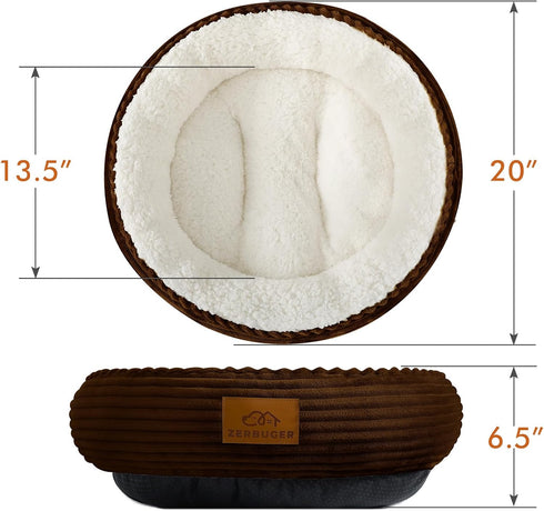 Dog Bed for Small Dogs, Washable Round Donut Pet Bed for Puppy and Kitty, Extra Soft Calming Bed with Anti-Slip Bottom,