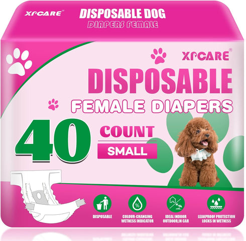 XPCARE 40 Count Disposable Female Dog Diapers, Super Absorbent, Leak Proof, Dog