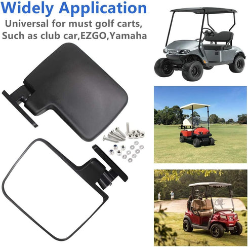 Golf Cart Mirror, HKOO Folding Side Mirrors and Rear View Mirror, Extra Wide Panoramic Combo Pack