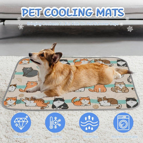 imiBBWQu Summer 27" 22" Dog Cooling Mat Floral Cute Cats Grey Pet Cooling Pad Washable Dog Ice Pad Bed Orthopedic Beds
