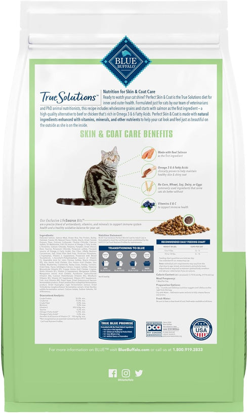 Blue Buffalo True Solutions Perfect Skin & Coat Natural Dry Food for Adult Cats, Salmon, 11-lb. Bag