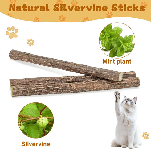 Silvervine Sticks for Cats, Natural Catnip Matatabi Chew Toys, Teeth Molar Chew Sticks, 12 PCS