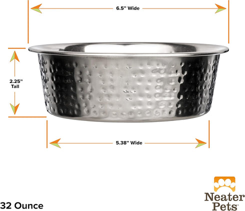 Neater Pet Brands Hammered Decorative Designer Bowls - Luxury Style Premium Dog and Cat Dishes (Medium, Stainless)