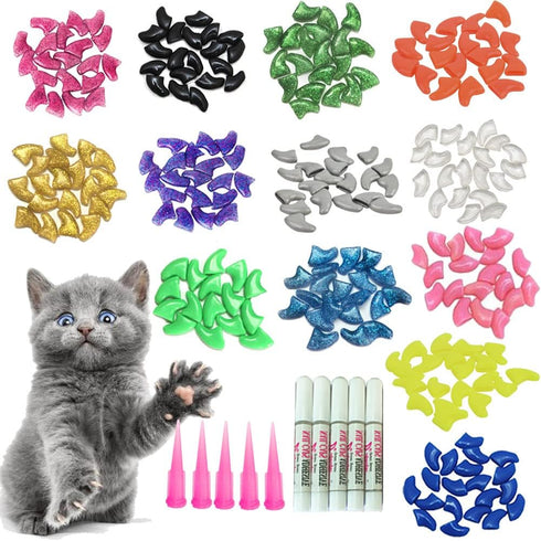 100pcs Cat Nail Caps/Tips, Pet Cat Kitten Paws Covers with 5 Adhesive Glue and 5 Applicators
