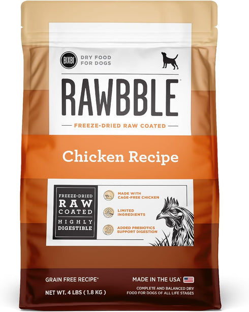 BIXBI Rawbble Dry Dog Food, Chicken, 4 lbs, USA Made, No Meat Meal, Freeze Dried Raw Coated Dog Food